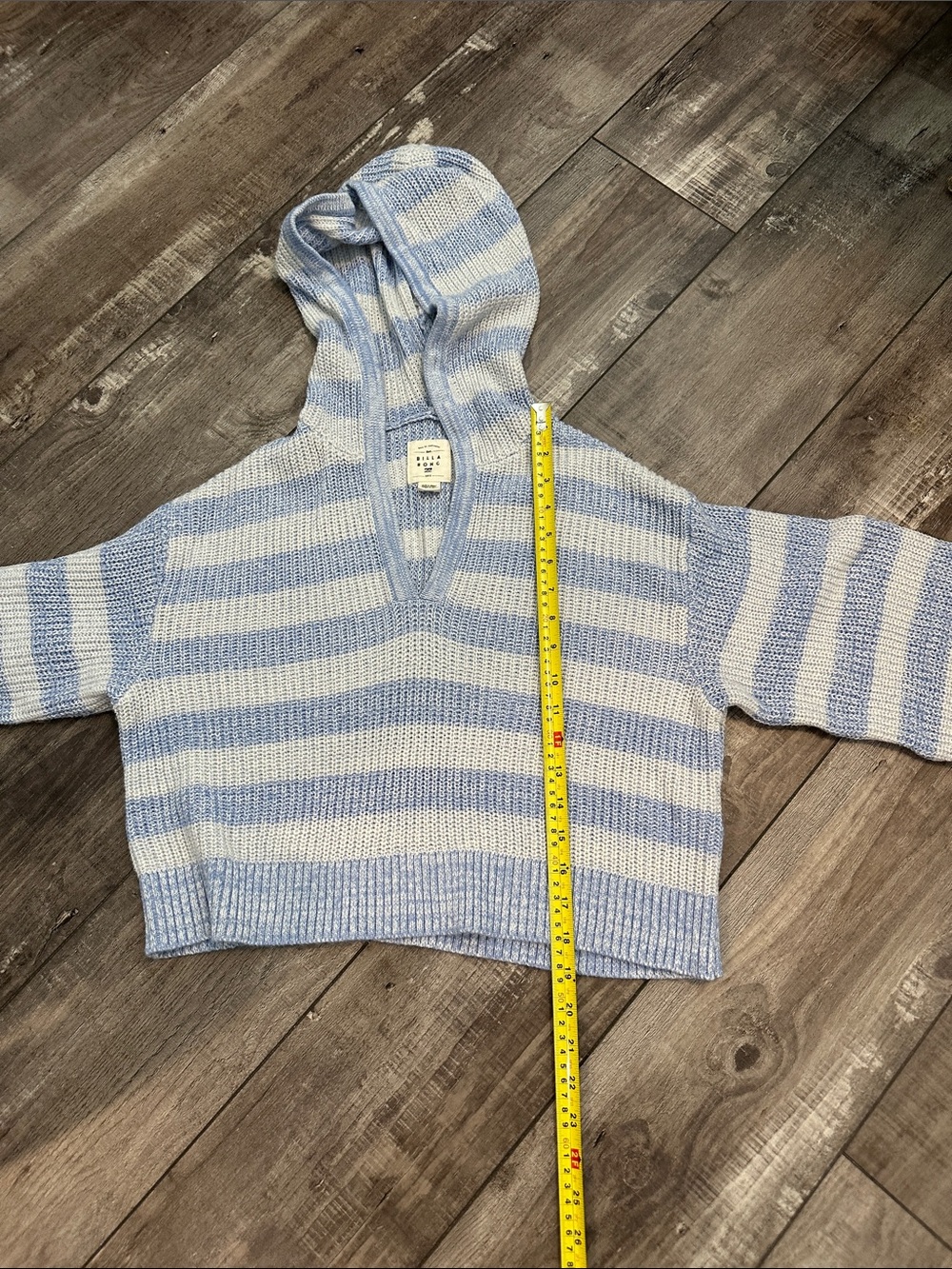 Billabong Striped Knit Sweater in Pale Blue and Cream